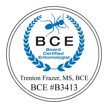 Board Certified Entomologist seal: Trenton Frazer, MS, BCE, #B3413